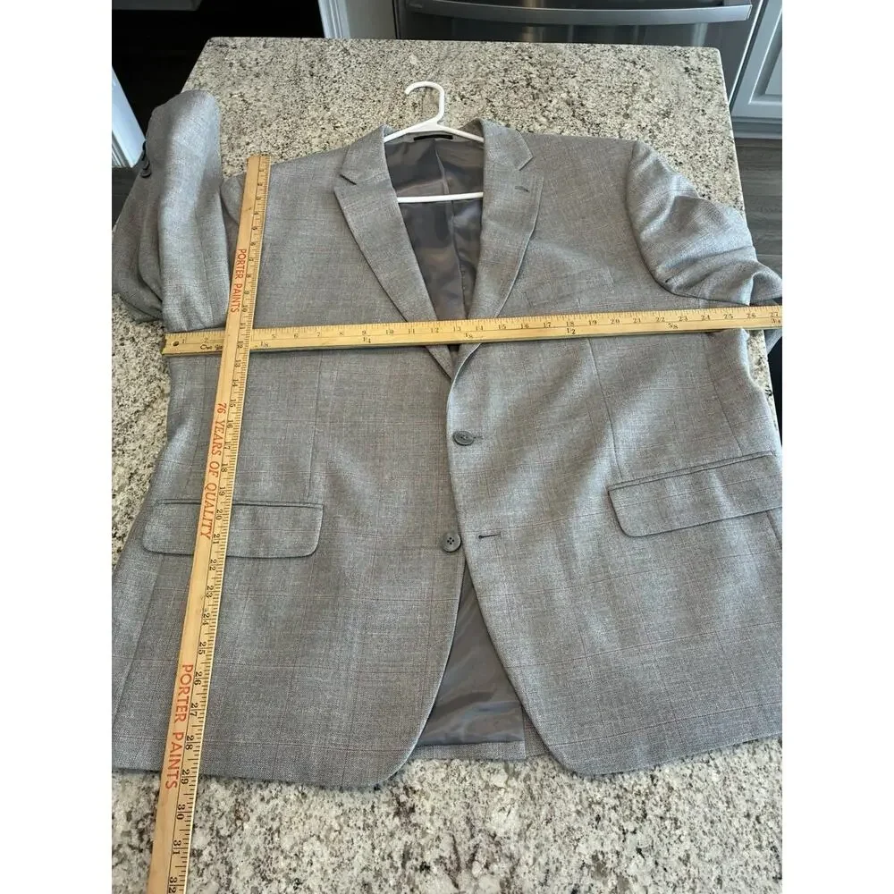 Lauren Ralph Lauren Grey Maroon Glen Plaid Silk Linen Wool Blazer Mens 48R